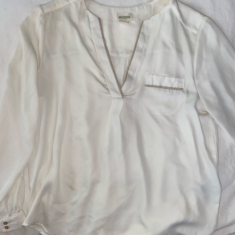 H&M White Blouse with Tan details